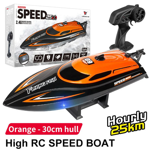 Children 2.4GHz RC Speedboat Toys. 25km/h Waterproof High Speed Electric Remote Control Racing Boat