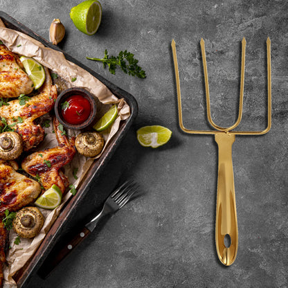 1pc Stainless Steel Bbq Fork Long Handle. Ergonomic Grip for Roasting & Skewer For Turkey, Chicken & Lamb Steak. Outdoor Grilling Camping