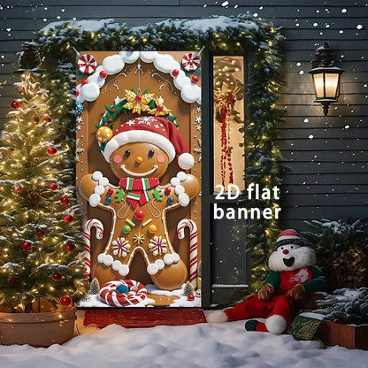 Christmas gingerbread man design door banner. Perfect for porch, patio, garage. Christmas party decoration
