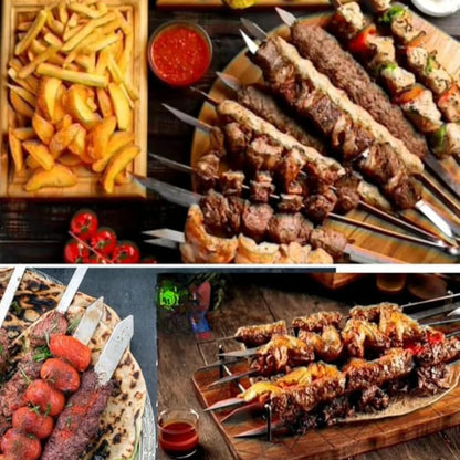 Wide Flat Barbecue Skewers. Stainless Steel Turkish Adana Flat and Paneer Tikka BBQ Kebab Skewers Perfect for Koobideh Kebab