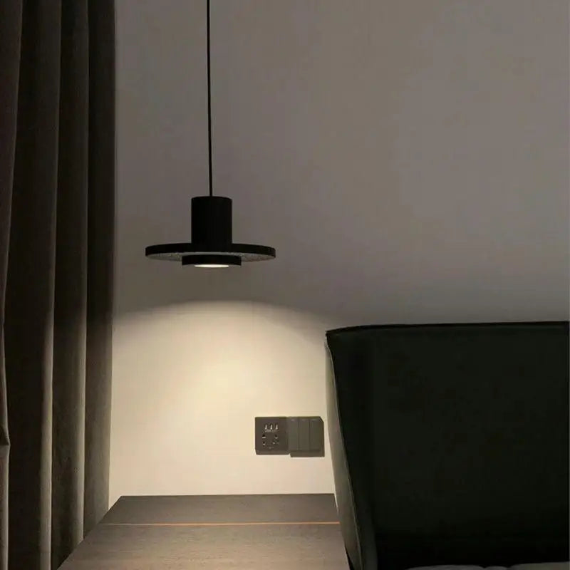 Modern minimalist bedside chandelier. Black hole stone bedroom long-line pendant lamp