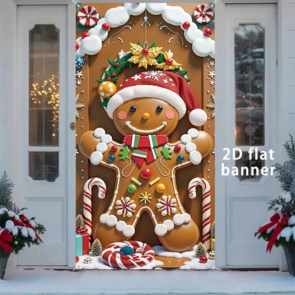 Christmas gingerbread man design door banner. Perfect for porch, patio, garage. Christmas party decoration