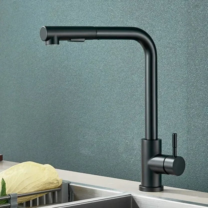 Black Pull Out Kitchen Sink Faucet Two Model Stream Sprayer Nozzle
