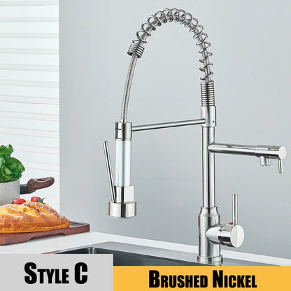 Black Kitchen Sink Faucet, Pull Down Hot and Cold Water Mixer, 2 Mode Tap with Dual Spout 360 Rotation Flexible Deck Mounted