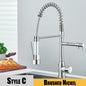 Black Kitchen Sink Faucet, Pull Down Hot and Cold Water Mixer, 2 Mode Tap with Dual Spout 360 Rotation Flexible Deck Mounted