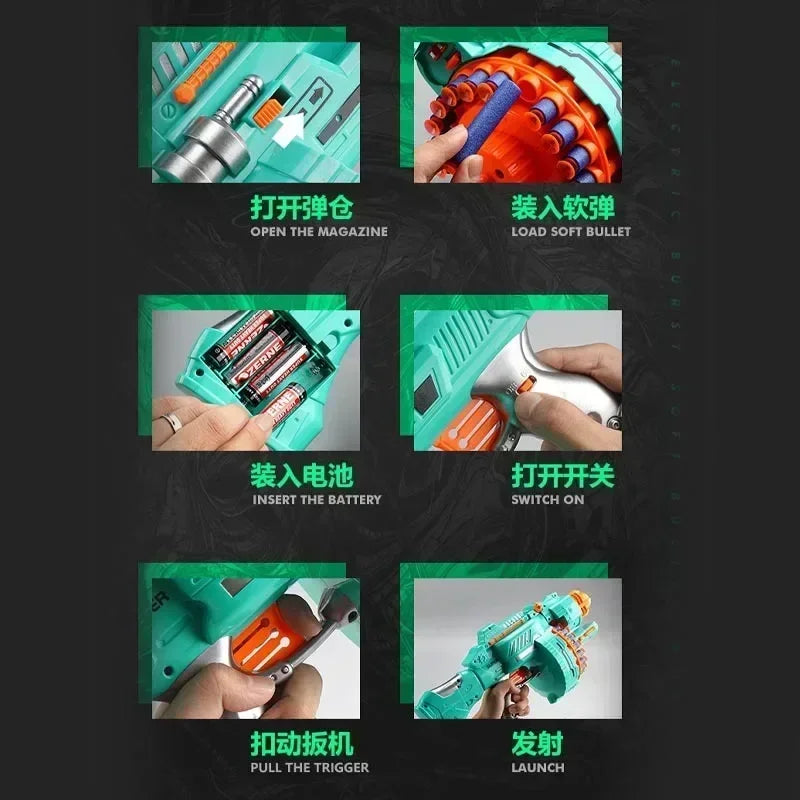 B Nerfs Gun Toy Children's Electric Continuous Shooting Gatling Gun. Suction Cup Soft Bullet BB Gun Juguetes for Kids Gift