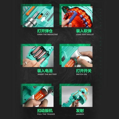 B Nerfs Gun Toy Children's Electric Continuous Shooting Gatling Gun. Suction Cup Soft Bullet BB Gun Juguetes for Kids Gift