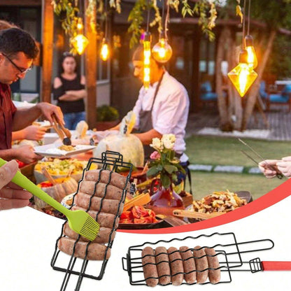 New Removable Hot Dog Grill With Wooden Handle. Sausage Grill Cage Portable Outdoor BBQ Rack