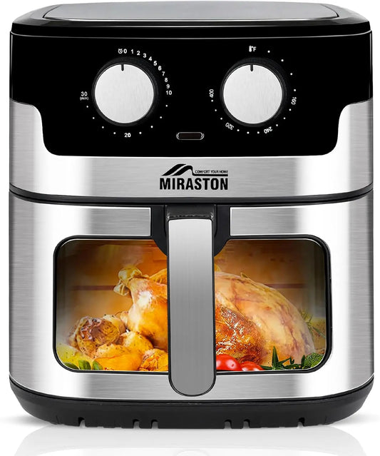 8.5QT Air Fryer, Upgraded Family Size Capacity, Visual Window, Square Basket Stainless Steel Air Fryers