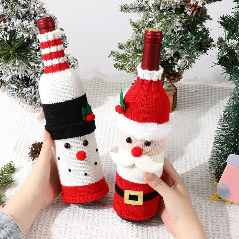 Christmas Santa Knitted Wine Bottle Case Elk Snowman Red Wine Champagne Bottle Cloth