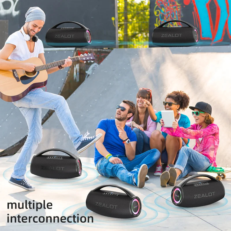 Zealot-S97 80W Portable bluetooth speaker with RGB colorful light, waterproof wireless subwoofer 360 stereo surround TWS FM
