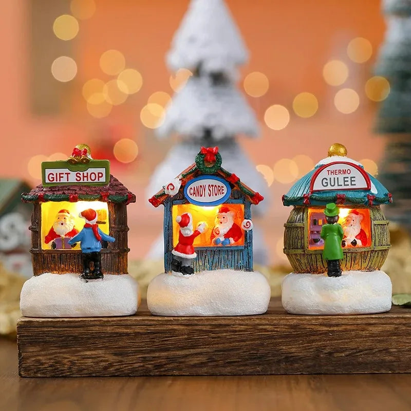 Christmas Snowman Luminous Decoration, Santa Claus Shop Micro Landscape Christmas LED Decoration