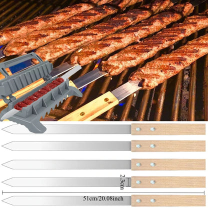 Wide Flat Barbecue Skewers. Stainless Steel Turkish Adana Flat and Paneer Tikka BBQ Kebab Skewers Perfect for Koobideh Kebab