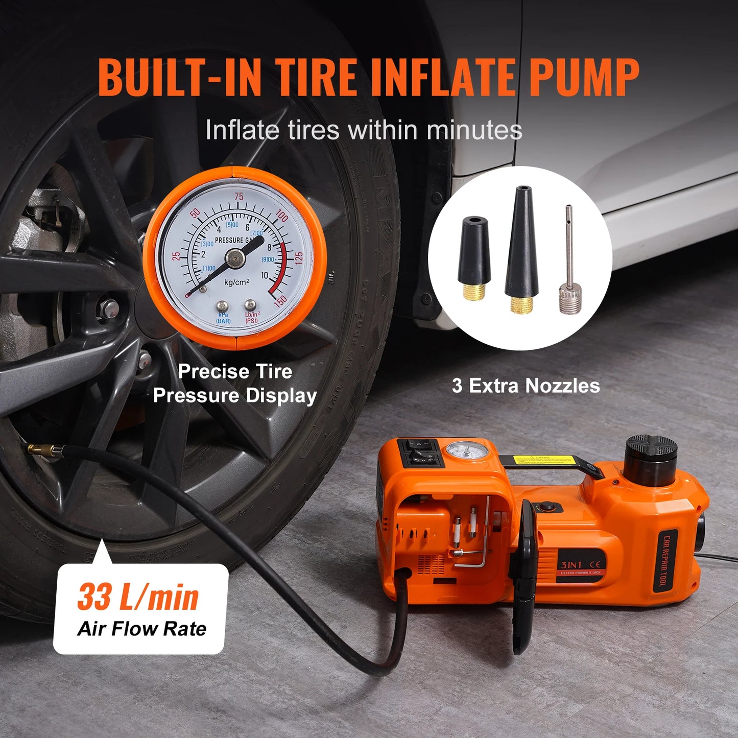 VEVOR 5T Electric Car Jack, Hydraulic Jack with Electric Impact Wrench, Built-in Inflatable Pump