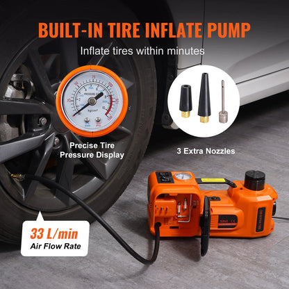 VEVOR 5T Electric Car Jack, Hydraulic Jack with Electric Impact Wrench, Built-in Inflatable Pump