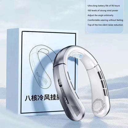 8000mAh Electric Hanging Neck Fan Portable Bladeless Mini Rechargeable with LED Digital Display Air Cooler For Outdoor