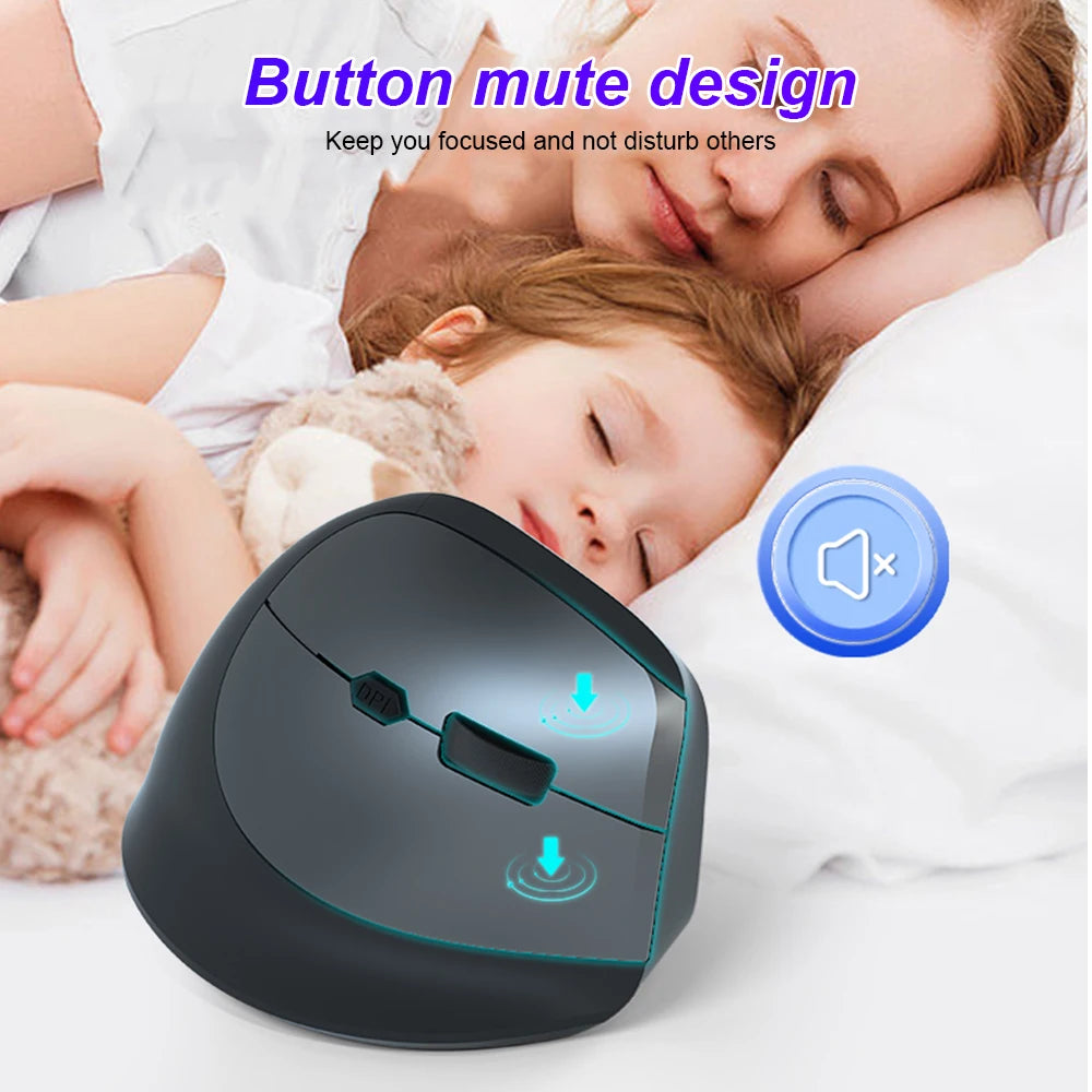 Bluetooth Vertical & Ergonomic 2.4G Wireless Optical Mice with 3 Adjustable DPI 800/1200/1600 6 Buttons for Laptop Desktop