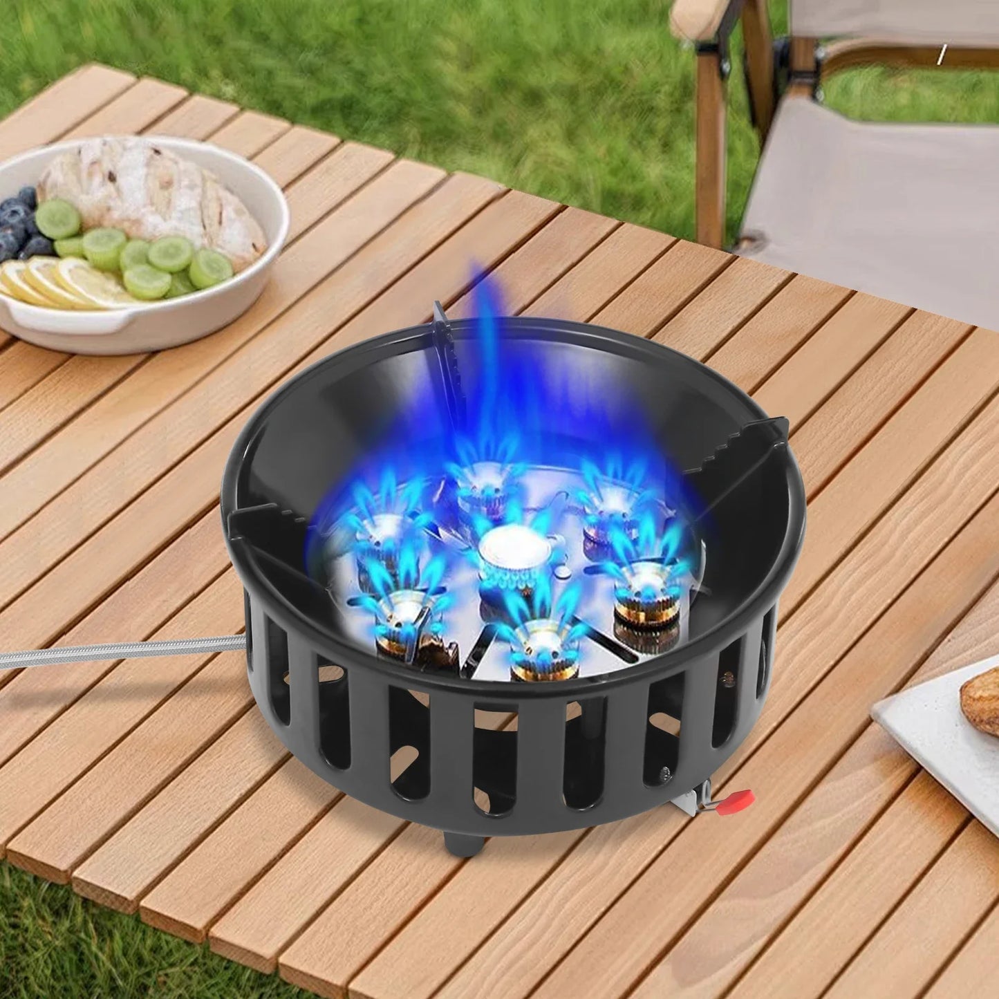 21000W Portable Butane Camping Stove outdoor burner with 2 Adapters. Gas Stove propane portable stove for Outdoor Frying Boiling