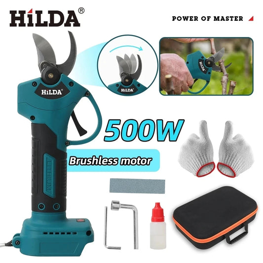 HILDA Brushless Electric Pruning Shears, 500W Pruner Cordless Electric Garden Scissors Fruit Tree Cutter