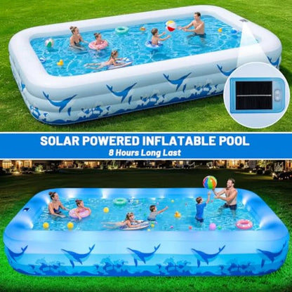 Backyard outdoor inflatable swimming pool for kids and adults, durable thickened PVC, multicolor 7-color LED light,solar-powered