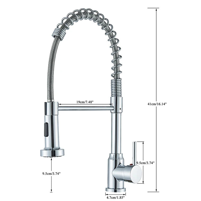 Spring Pull Down Kitchen Faucets Stream Spray Head with Hot & Cold Water