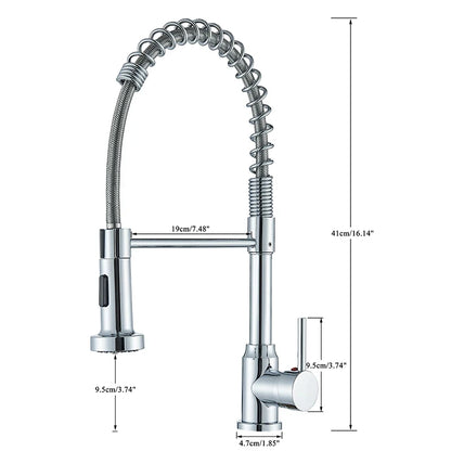 Spring Pull Down Kitchen Faucets Stream Spray Head with Hot & Cold Water