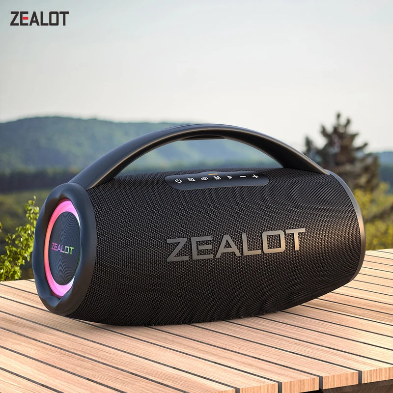 Zealot-S97 80W Portable bluetooth speaker with RGB colorful light, waterproof wireless subwoofer 360 stereo surround TWS FM
