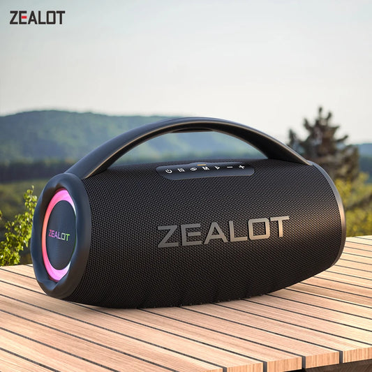 Zealot-S97 80W Portable bluetooth speaker with RGB colorful light, waterproof wireless subwoofer 360 stereo surround TWS FM