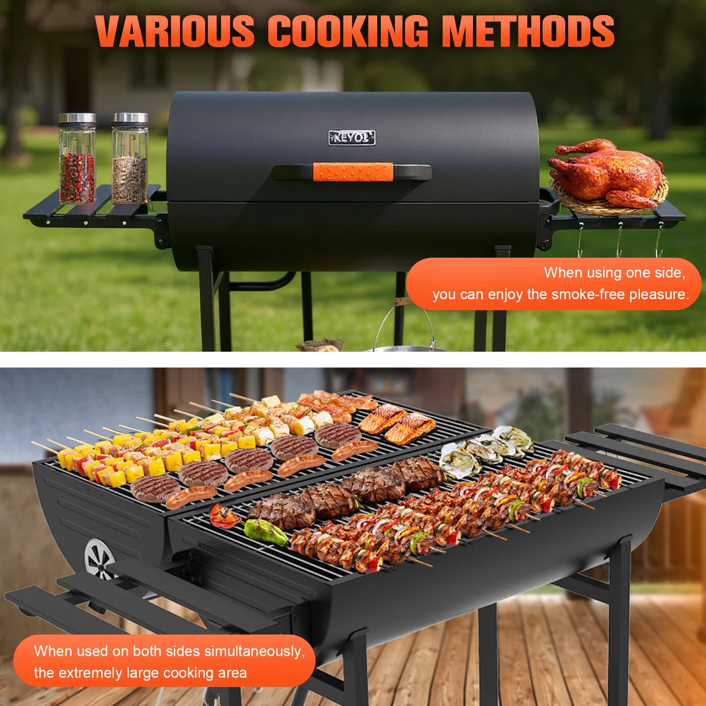 Extra Large Charcoal Barbecue Grill. Outdoor BBQ Grill. Charcoal Barrel Grill for Outdoor Backyard or Picnic Parties