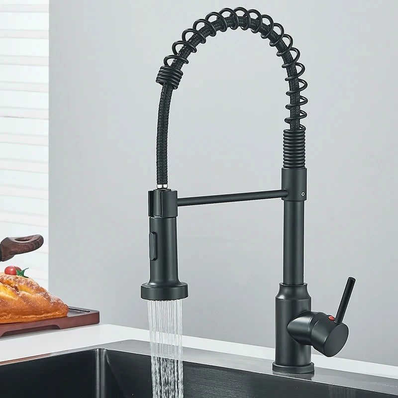 Spring Pull Down Kitchen Faucets Stream Spray Head with Hot & Cold Water
