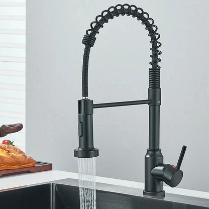 Spring Pull Down Kitchen Faucets Stream Spray Head with Hot & Cold Water