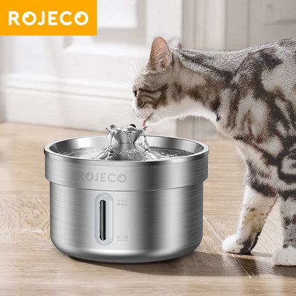 ROJECO Stainless Steel Pet Drinking Fountain Automatic Cat Water Fountain Smart Pet Water Dispenser for Dog& Cat