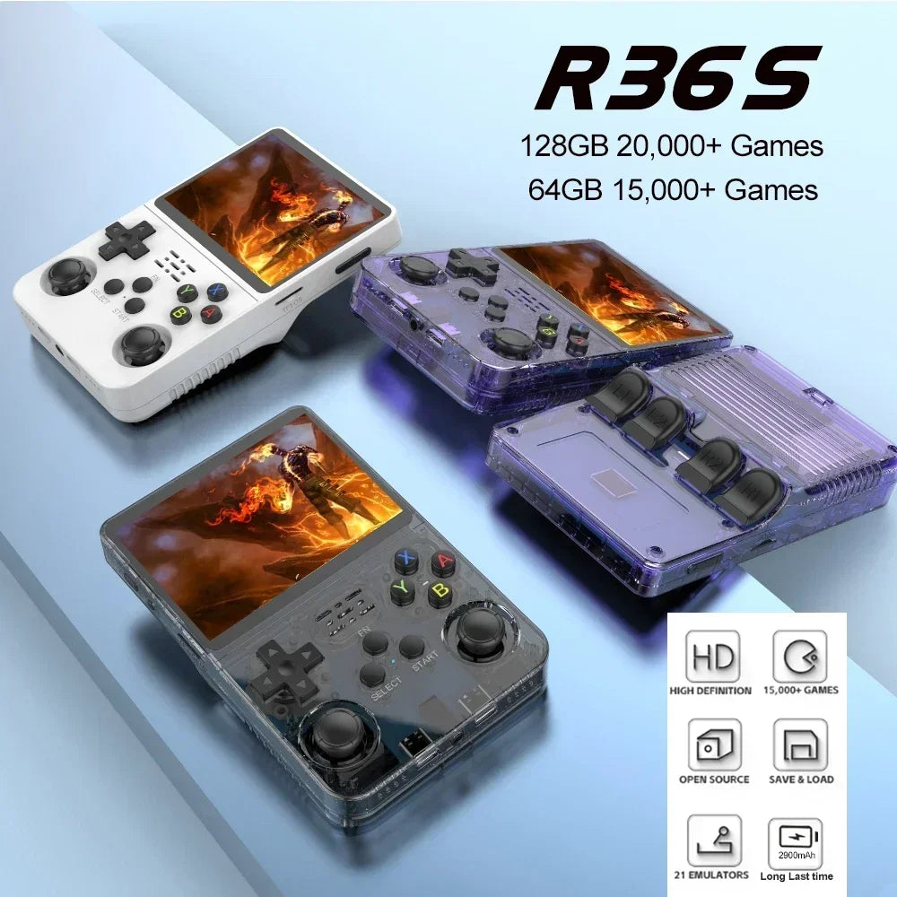 NEW R36S Retro Handheld Game Console Linux System 3.5 Inch IPS Screen Portable Pocket Video Player 64GB 128GB