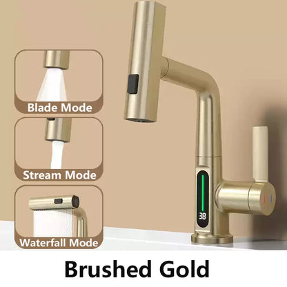 Waterfall Pull Out Kitchen Faucet, Intelligent Digital Display Cold & Hot Mixer