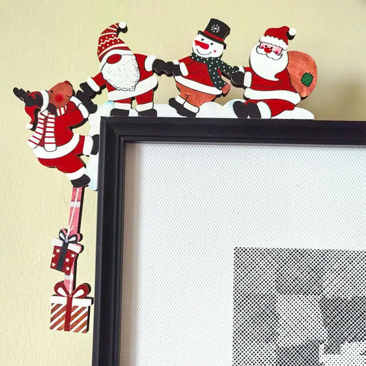 Wood Santa Christmas Door Corner, Snowman & Reindeer Decor
