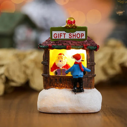 Christmas Snowman Luminous Decoration, Santa Claus Shop Micro Landscape Christmas LED Decoration