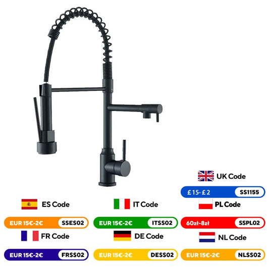Black Kitchen Sink Faucet, Pull Down Hot and Cold Water Mixer, 2 Mode Tap with Dual Spout 360 Rotation Flexible Deck Mounted