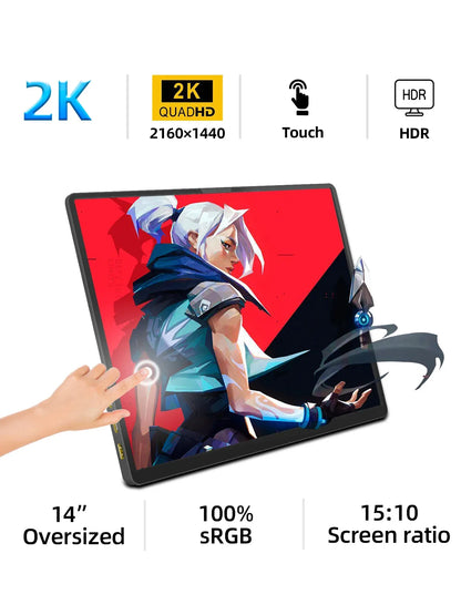 ZSUS 2160*1440  14-inch 2K Portable Monitor 60HZ For Laptop, XBox, PS4/5, Switch, TV Box, Cell Phone & PC