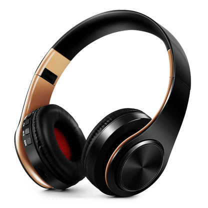 Black &Gold Wireless Headphones.  Stereo Headset for Gaming with Built-in MIC. Universal for Android and iOS