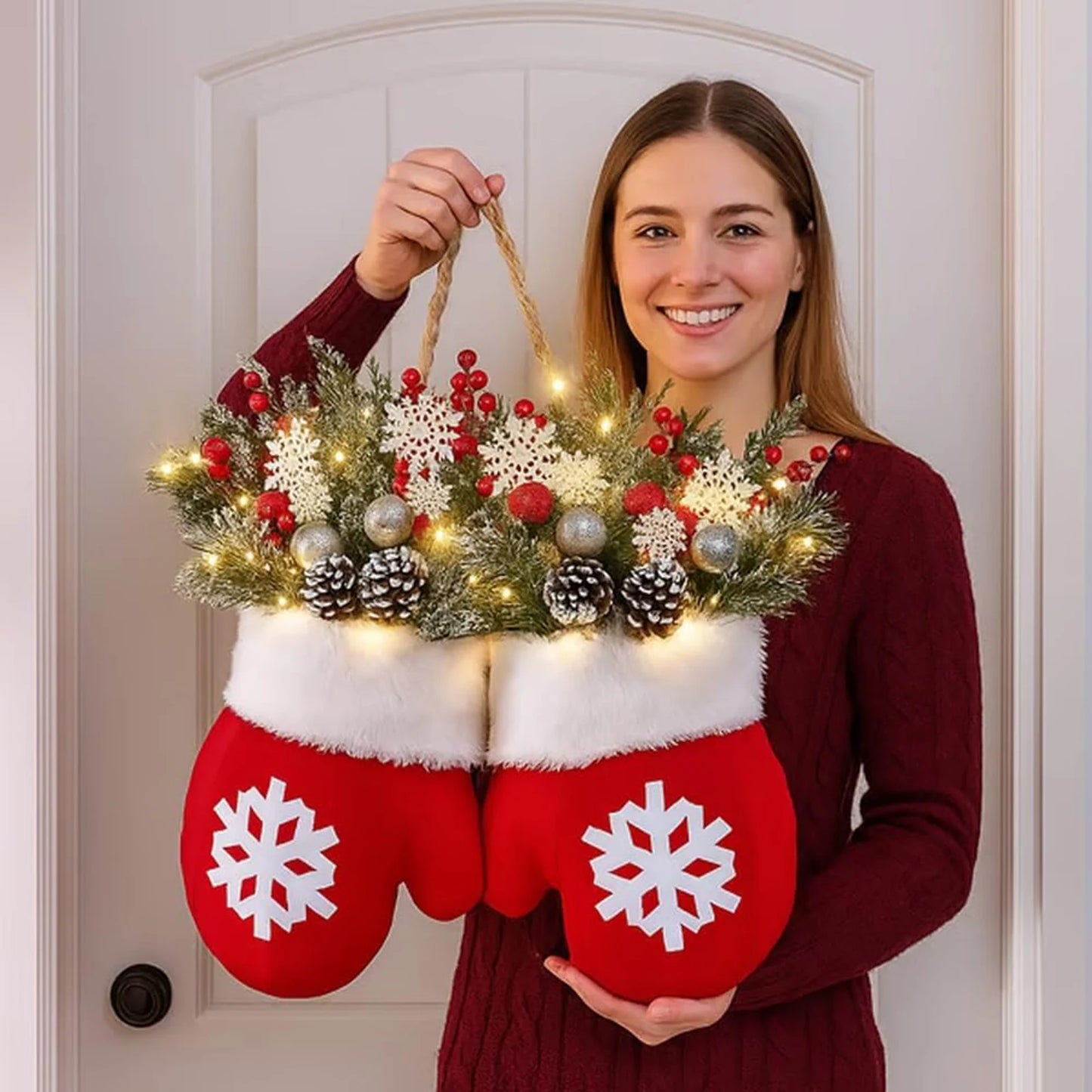 2025 Christmas Garland Creative Glove Shaped Door & Gate Decoration