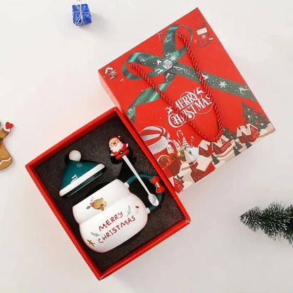 Cute Ceramic Christmas Mug with Lid Spoon Coffee Cup