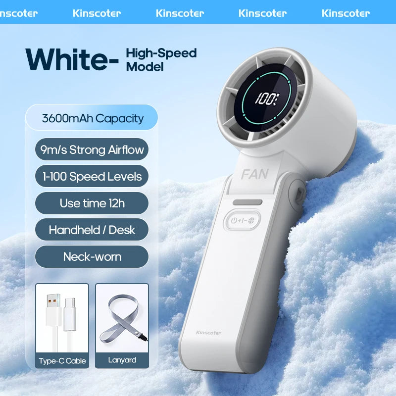 KINSCOTER Outdoor Foldable Portable Handheld Mini Cooling Fan. Rechargeable 3600mAh 100-level Free Control High Speed Turbo Fan