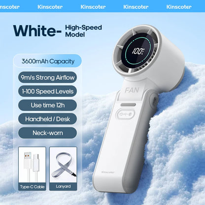 KINSCOTER Outdoor Foldable Portable Handheld Mini Cooling Fan. Rechargeable 3600mAh 100-level Free Control High Speed Turbo Fan