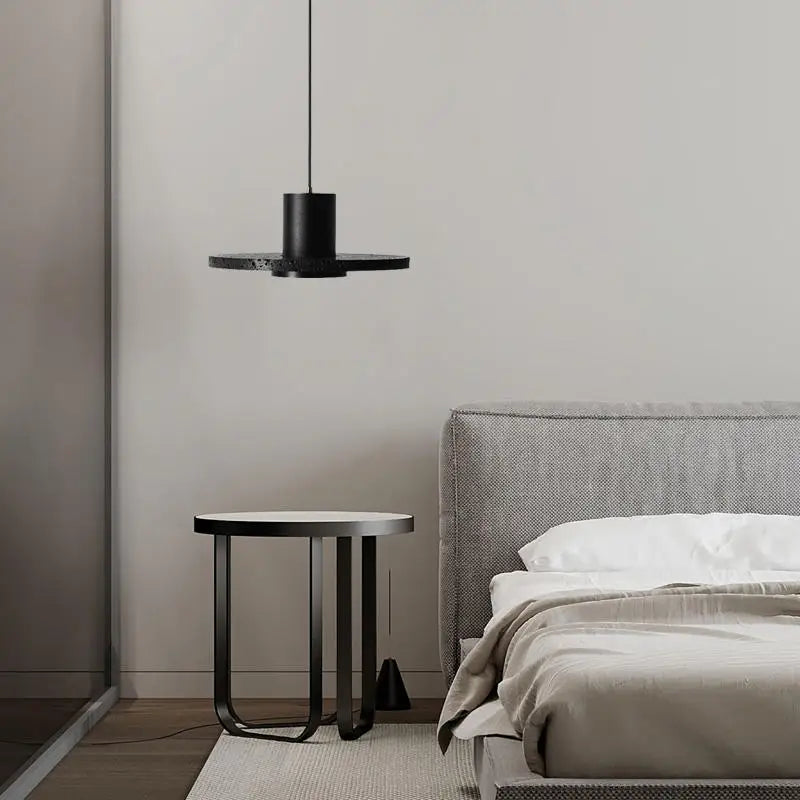Modern minimalist bedside chandelier. Black hole stone bedroom long-line pendant lamp