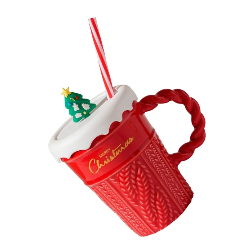 Christmas Themed Beverage Cup, Seasonal Ceramic Mugs, Christmas Hot Beverage Cup for Coffee & Milk