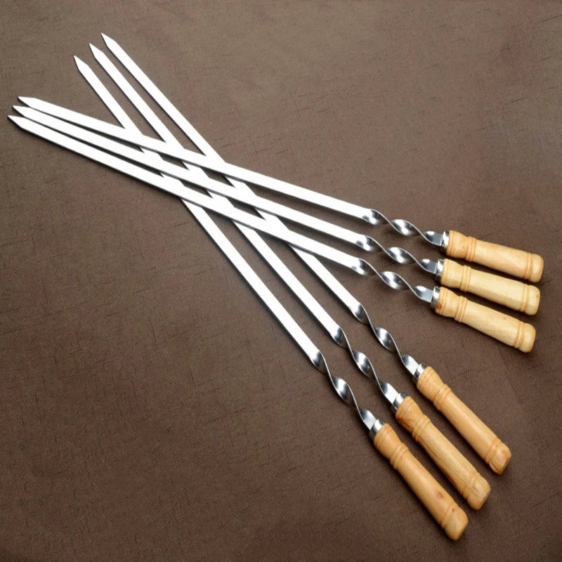 55cm Large Barbecue Skewer. Reusable Stainless Steel BBQ Kebab Stick with Wooden Handle. Outdoor Camping Picnic Tools Cooking Tool