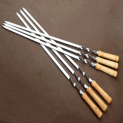 55cm Large Barbecue Skewer. Reusable Stainless Steel BBQ Kebab Stick with Wooden Handle. Outdoor Camping Picnic Tools Cooking Tool