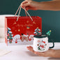 Christmas Themed Santa Reindeer Ceramic Coffee Mug with Lid and Spoon Perfect Holiday Gift
