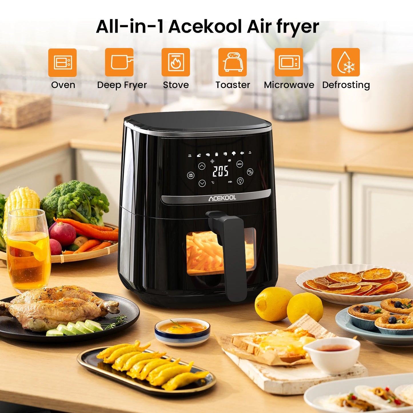 5 Quart Digital Display Air Fryer Toaster Oven Combo, with 8 Cooking Presets Oil less Cooker