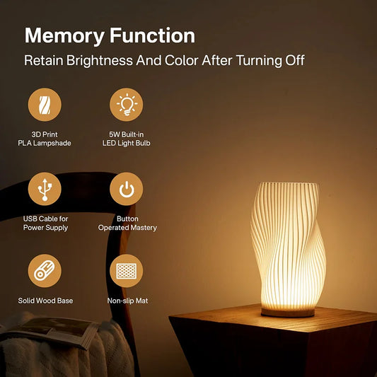 3D Desk Pleated Bedroom Bedside Lamp with 3 Levels, Dimmable Desk Lights LED